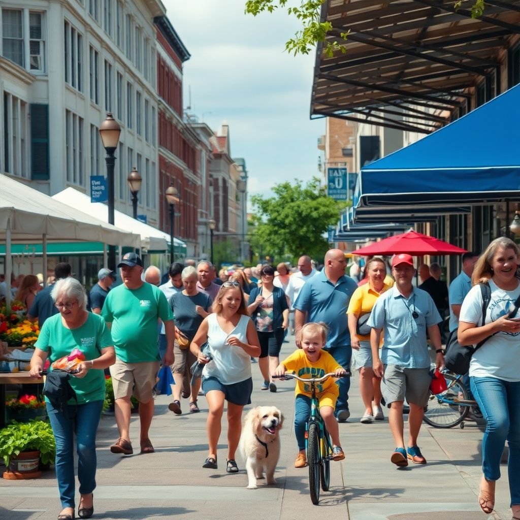 A scenic view of a tree-lined street in Stow, Ohio during the autumn season, showing classic suburban homes.