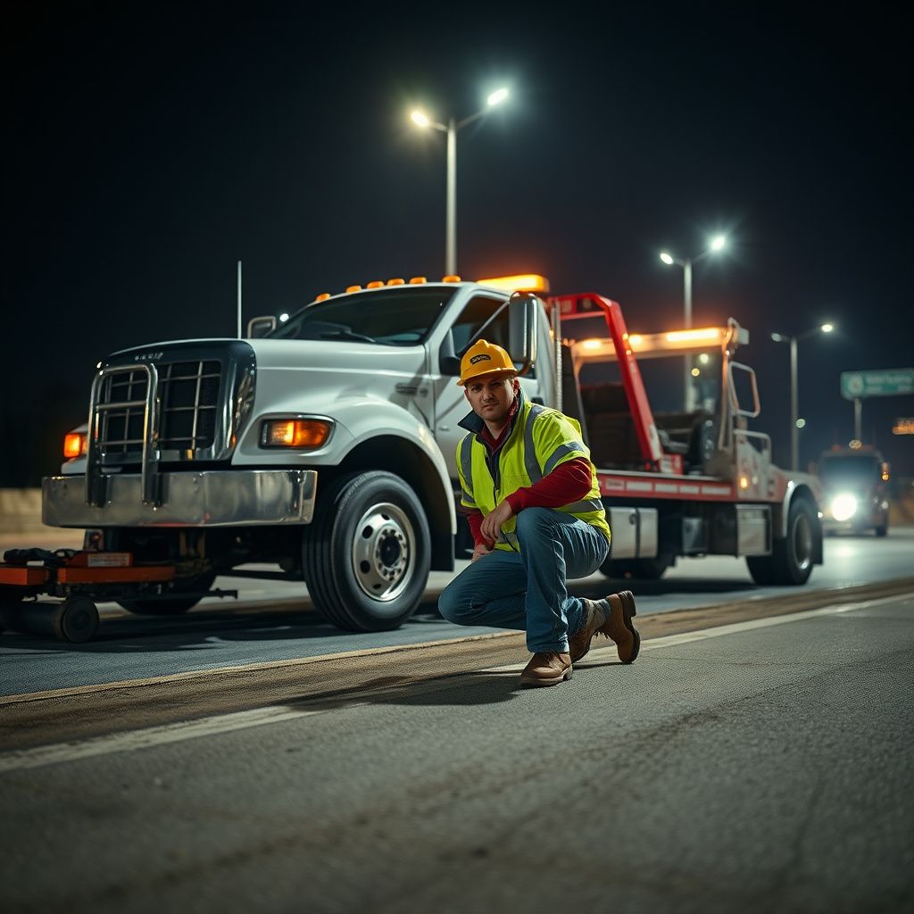 A professional tow truck operator securing a car onto a flatbed truck safely in Barberton, Ohio.